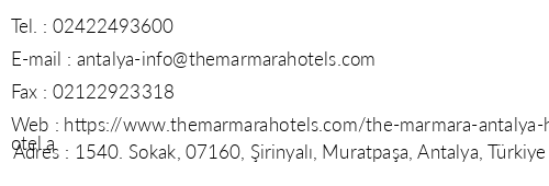The Marmara Antalya telefon numaralar, faks, e-mail, posta adresi ve iletiim bilgileri